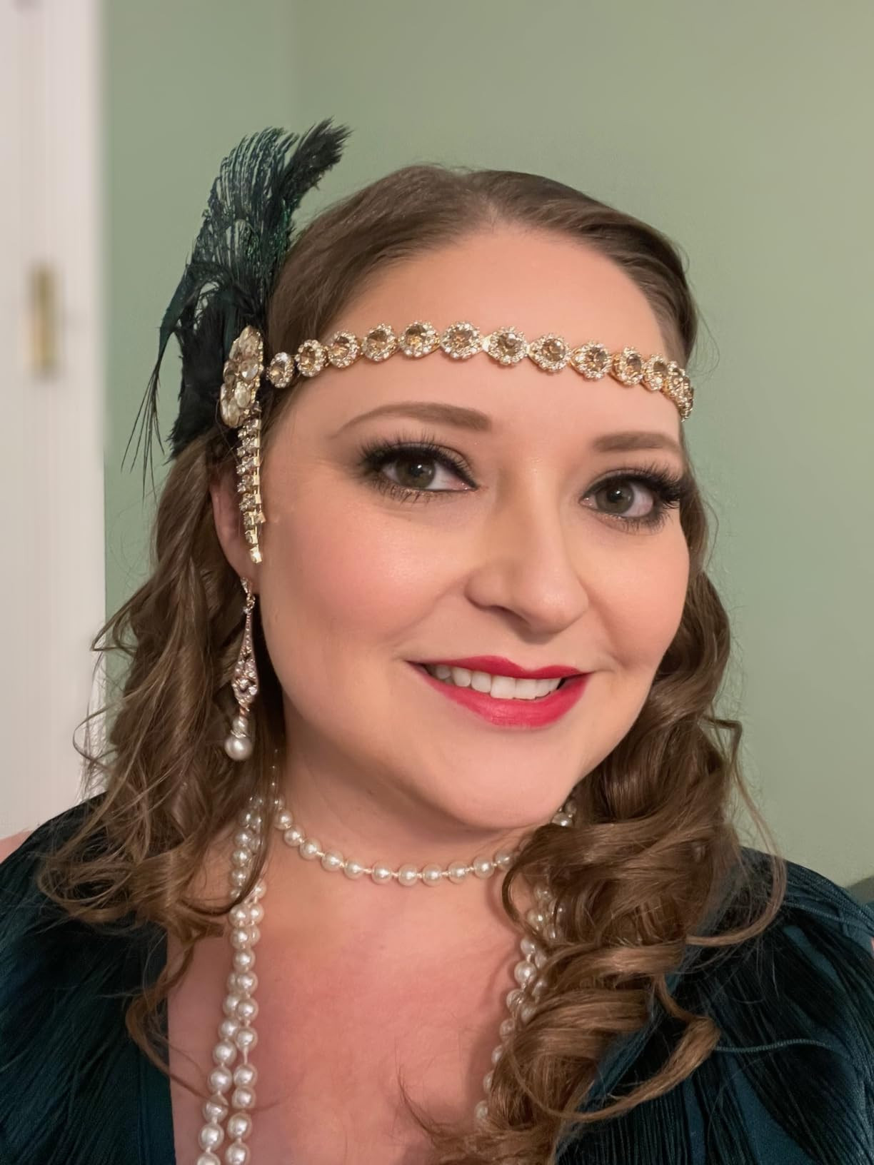 BABEYOND 1920s Flapper Headband Roaring 20s Headpiece Gatsby Ostrich Feather Headpiece with Crystal (A-Peacock) | Amazon (US)