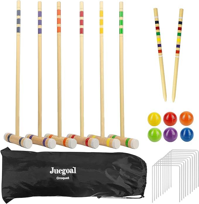 Juegoal Six Player Deluxe Croquet Set with Wooden Mallets, Colored Balls, Sturdy Bag for Adults &... | Amazon (US)