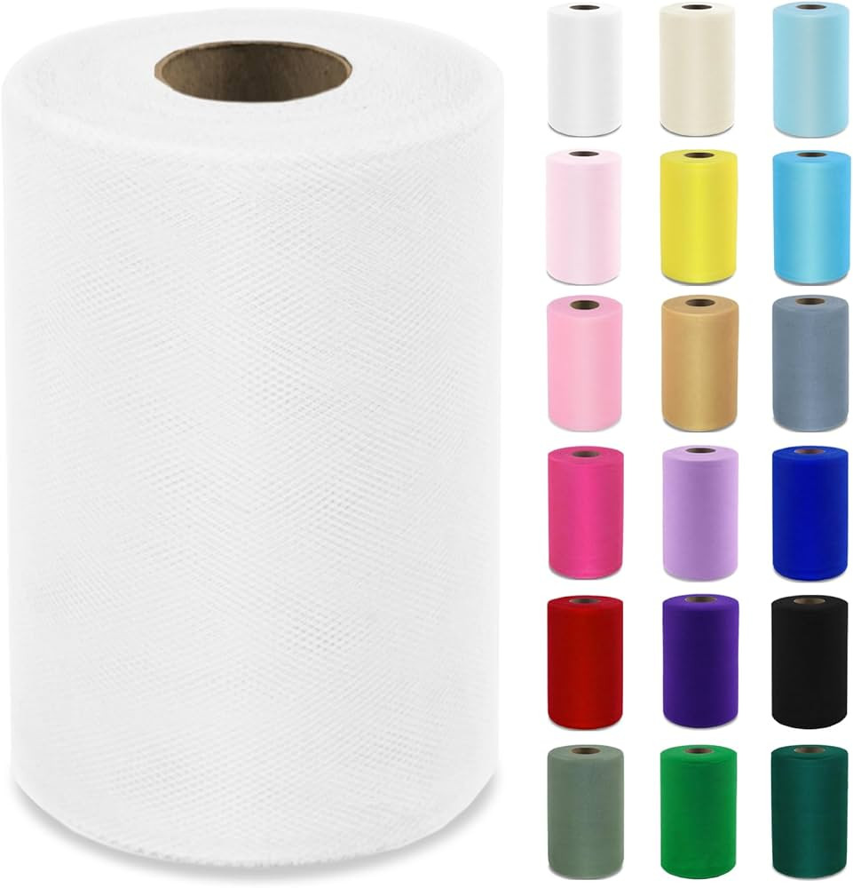White Tulle Fabric Roll 6 Inch X 100 Yards (300ft) Mesh Tulle Ribbon for Gift Wrapping, Tutus, We... | Amazon (US)