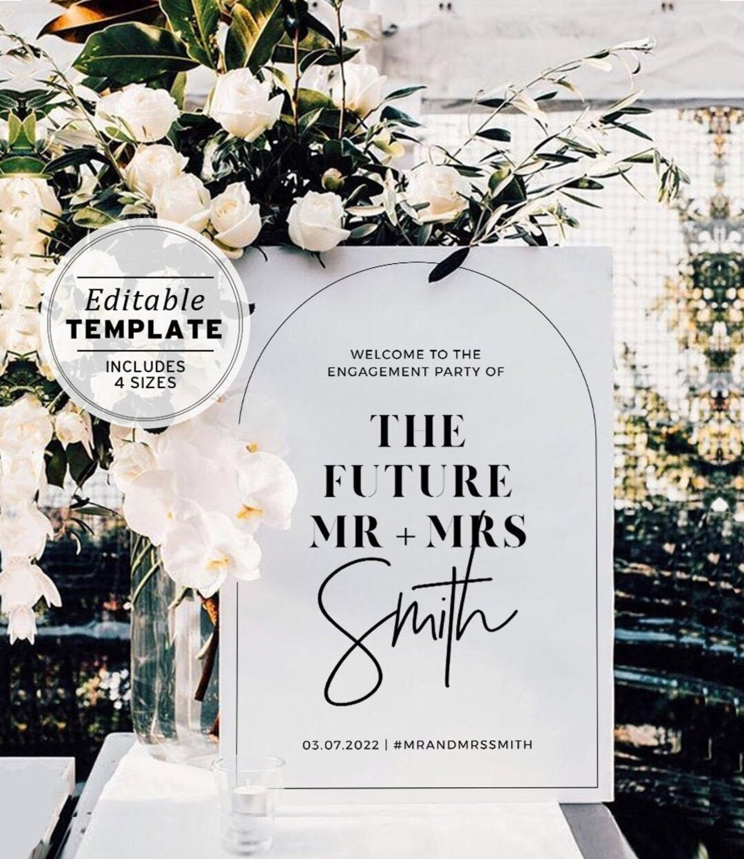Noir Arch Minimalist 'The Future Mr and Mrs' Engagement Party, Wedding Welcome Sign | EDITABLE TE... | Etsy (US)