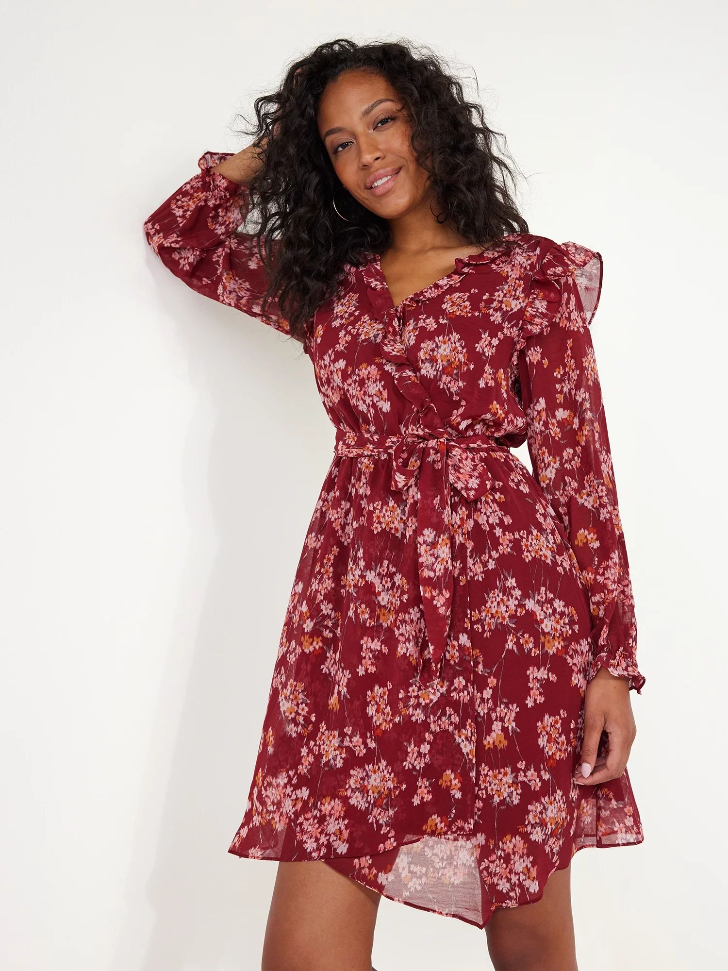 Time and Tru Women's Woven Faux Wrap Mini Dress | Walmart (US)