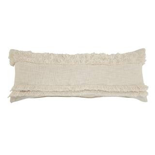 Beverly Cream Fringed Solid Soft Poly-fill 14 in. x 36 in. Lumbar Throw Pillow | The Home Depot