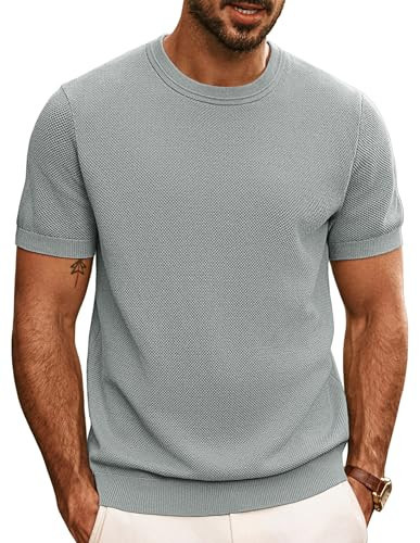 PJ PAUL JONES Men's Crewneck T-Shirt Casual Short Sleeve Textured Shirts Classic Solid Tees Light Grey | Amazon (US)