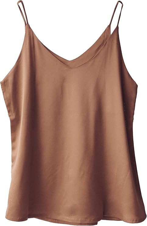 Wantschun Womens Silk Satin Camisole Cami Plain Strappy Vest Top T-Shirt Blouse Tank Shirt V-Neck... | Amazon (US)