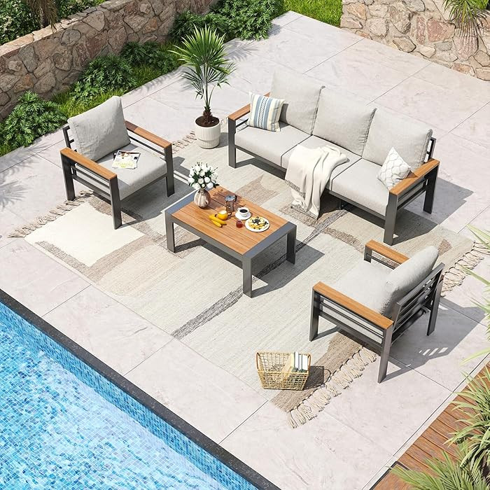 Aoxun Aluminum Patio Furniture Set 5 Seats, Oversized Outdoor Sectional with Washable Thick Cushi... | Amazon (US)