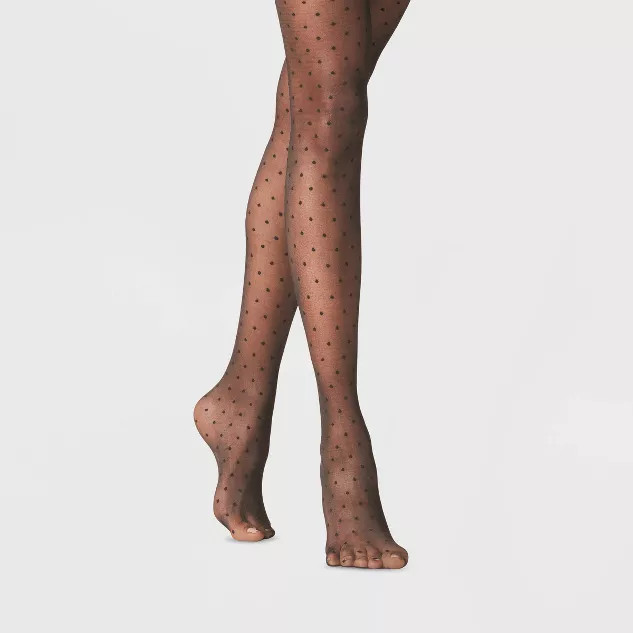 Women's Sheer Polka Dot Tights - A New Day Black | Target