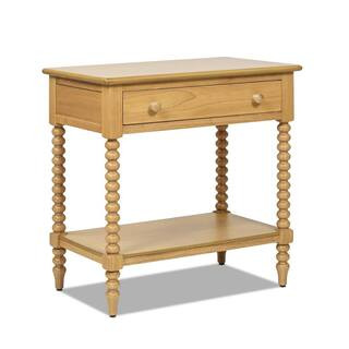 Easton 28 in. Natural Brown Wood Side Table with Storage and Turned Legs | The Home Depot