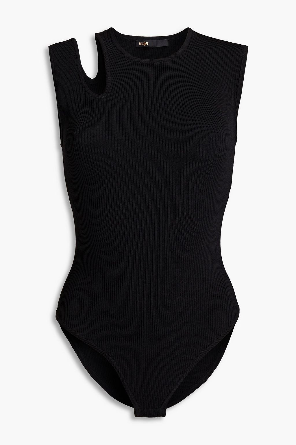 Black Miviana cutout ribbed jersey bodysuit | MAJE | THE OUTNET | The Outnet (UK and Europe)