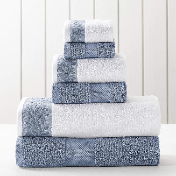 Modern Threads 600 GSM 6-Piece Towel Set with Filgree Jacquard Border Blue | Amazon (US)