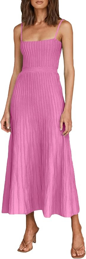 Uusollecy Women's Ribbed Knit Adjustable Spaghetti Straps Square Neck Summer Party Maxi Long Dres... | Amazon (US)