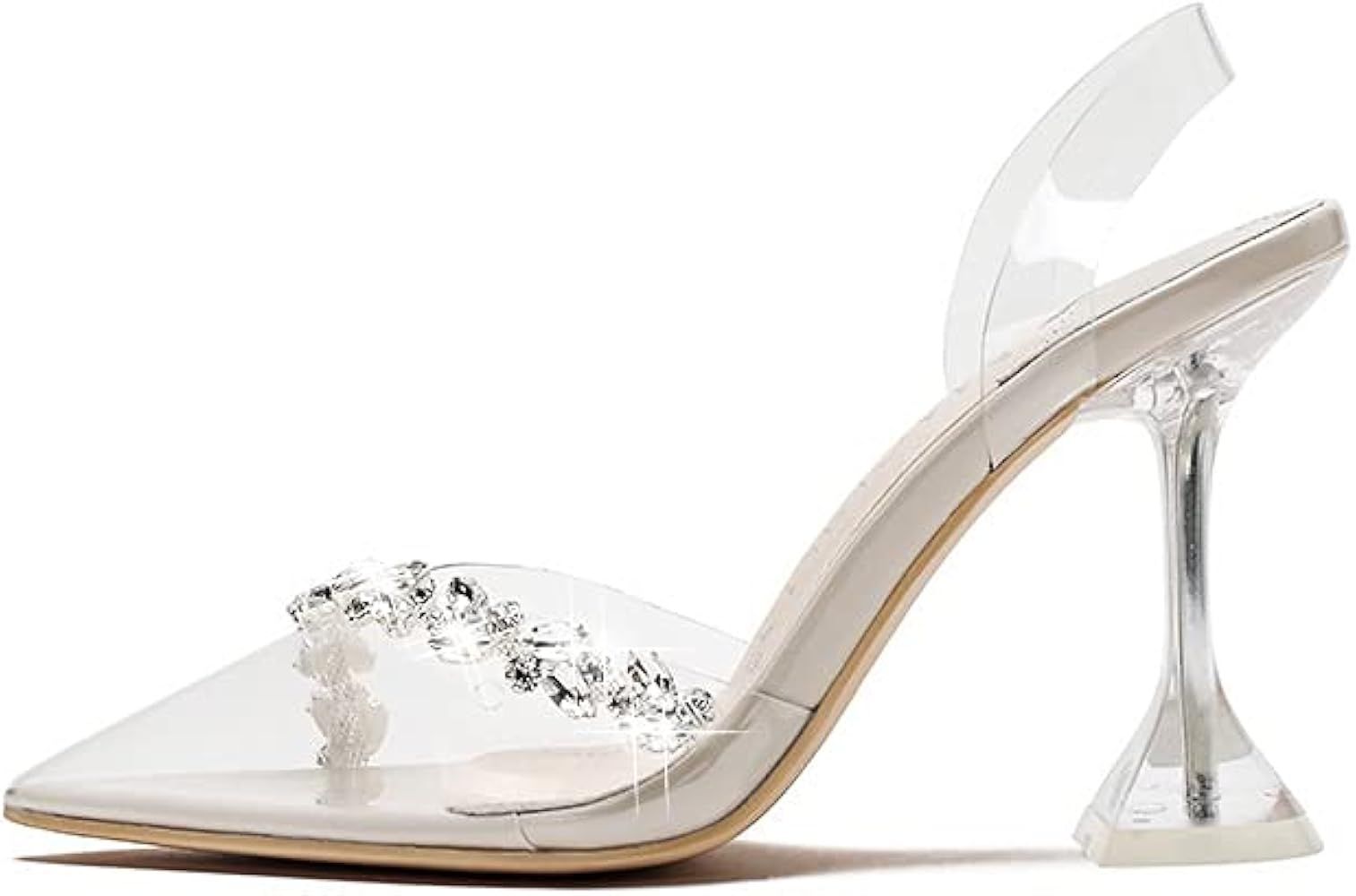 MACKIN J 188-7 Women's Clear Heels Pointed Toe Slingback Rhinestone Sandals Dress Shoes | Amazon (US)