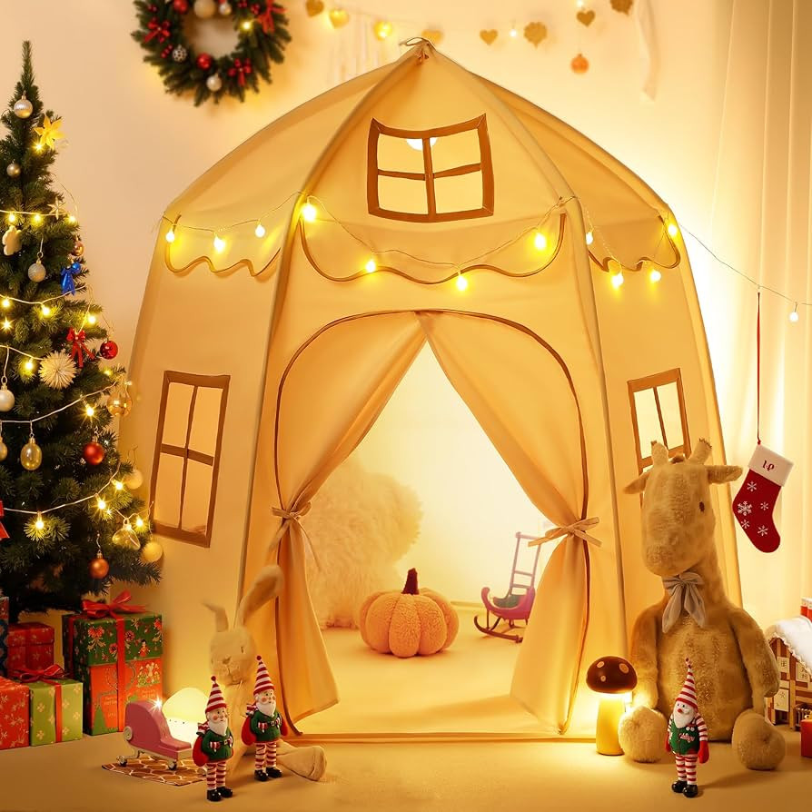 besrey Kids Play Tent, Large Kids Playhouse with 1 Door & 3 Windows, Children's Fort with Star Li... | Amazon (US)