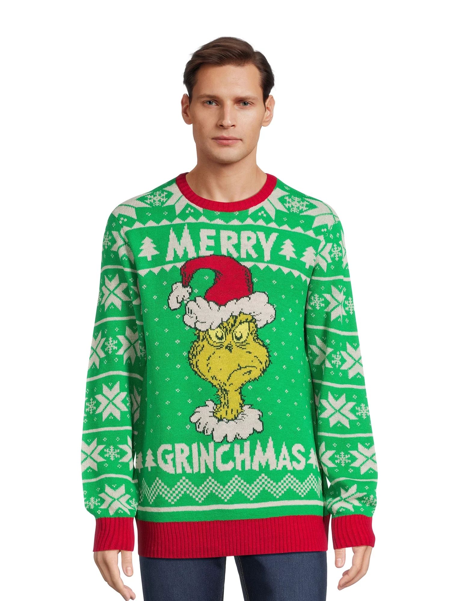 The Grinch Men's Merry Grinchmas Christmas Sweater with Long Sleeves, Sizes S-3XL - Walmart.com | Walmart (US)