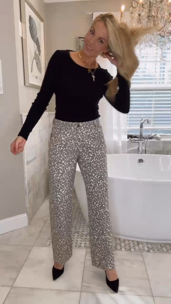 Obsessed with these cheetah print jeans from target ! These jeans are so trendy right now and I finally got my hands on them for such an affordable price !! I paired it with a black long sleeve top (S) , jeans (4) , and some black heels ! Super cute fit for a night out / dinner 🤍 

#LTKHoliday #LTKStyleTip #LTKSeasonal