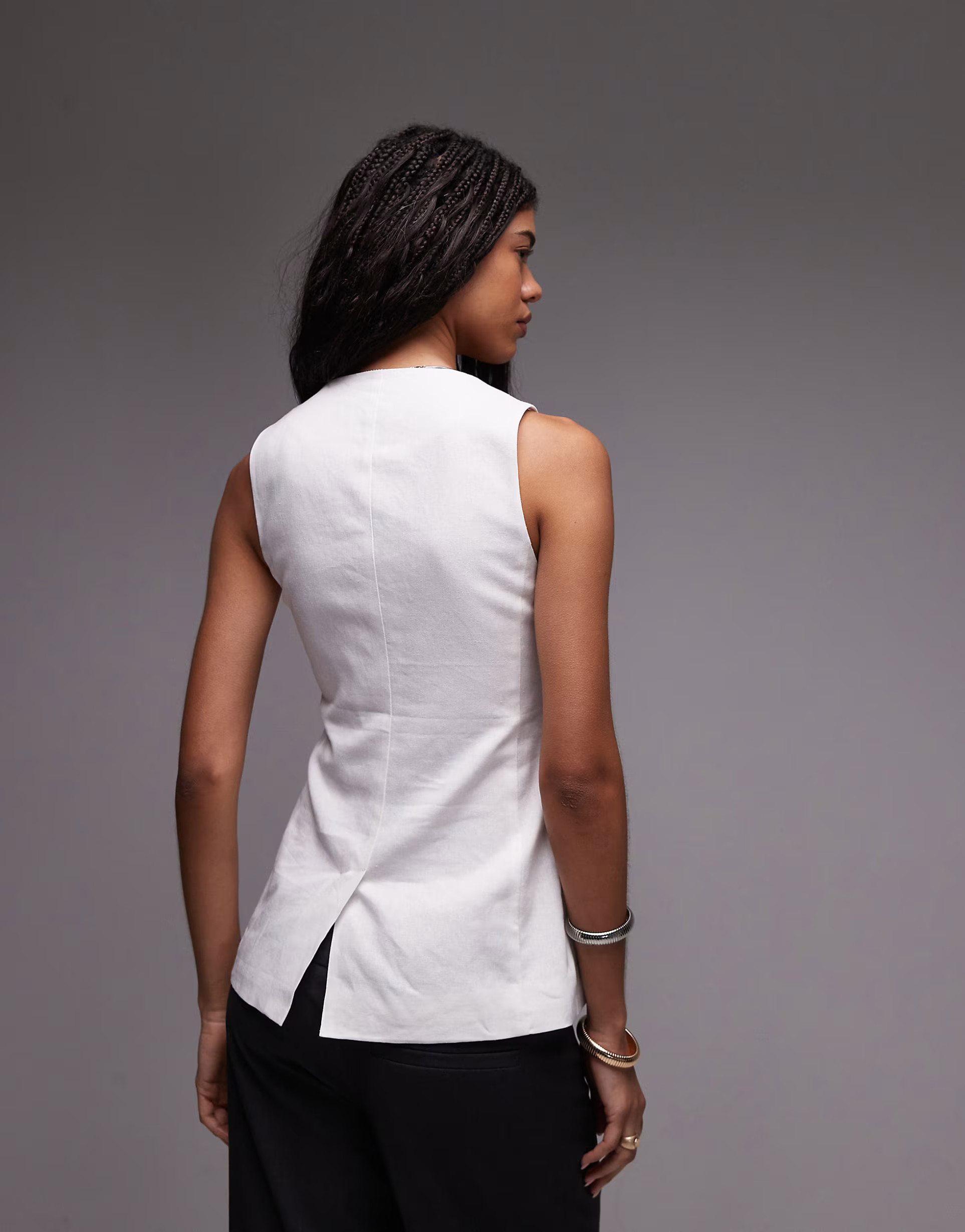 Topshop linen longline fitted waistcoat with pockets in white | ASOS (Global)