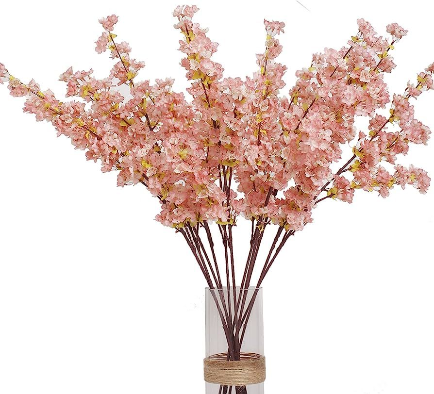cacise Artificial Cherry Blossom Branches, 4 Pcs 39 Inch Silk Faux Cherry Blossom Decor for Home ... | Amazon (US)
