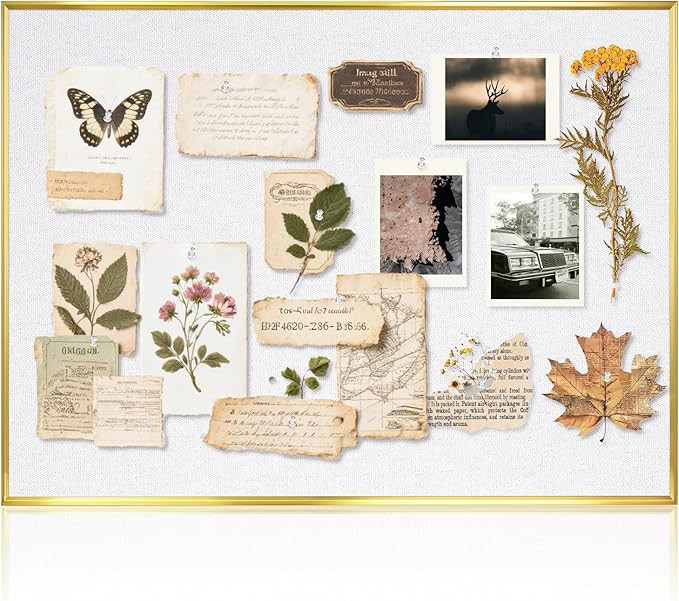 QUEENLINK Linen Bulletin Board 24 x18 Inches, White Cork Board for Wall, Gold Aluminum Framed Fab... | Amazon (US)