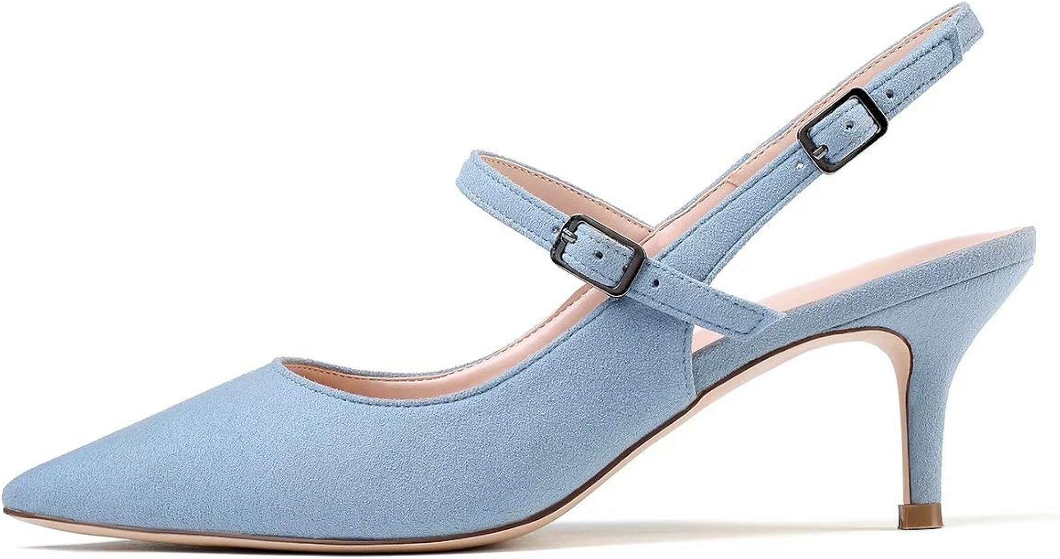 Mettesally Women's Kitten Heels Slingback Pumps Pointed Closed Toe Mary Jane Sandals Wedding Part... | Amazon (US)