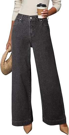 DOKOTOO Women's Casual High Waisted Jeans Stretch Button Wide Leg Loose Denim Pants with Pockets | Amazon (US)