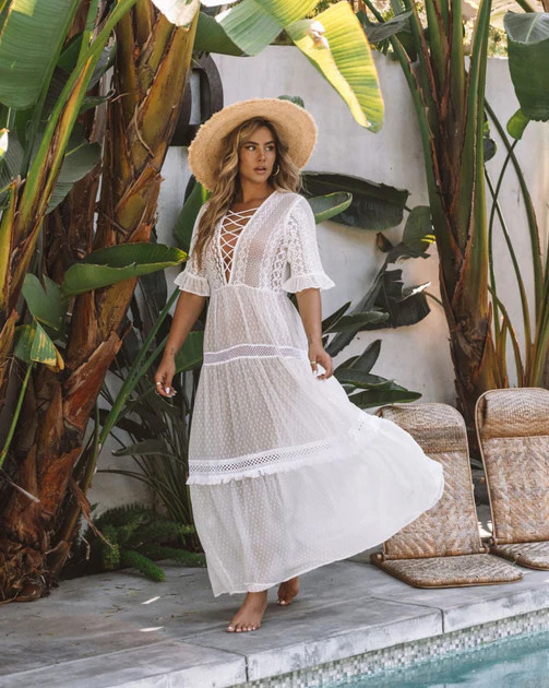 Emma Sheer Crochet Lace Maxi Dress - White - FINAL SALE | VICI