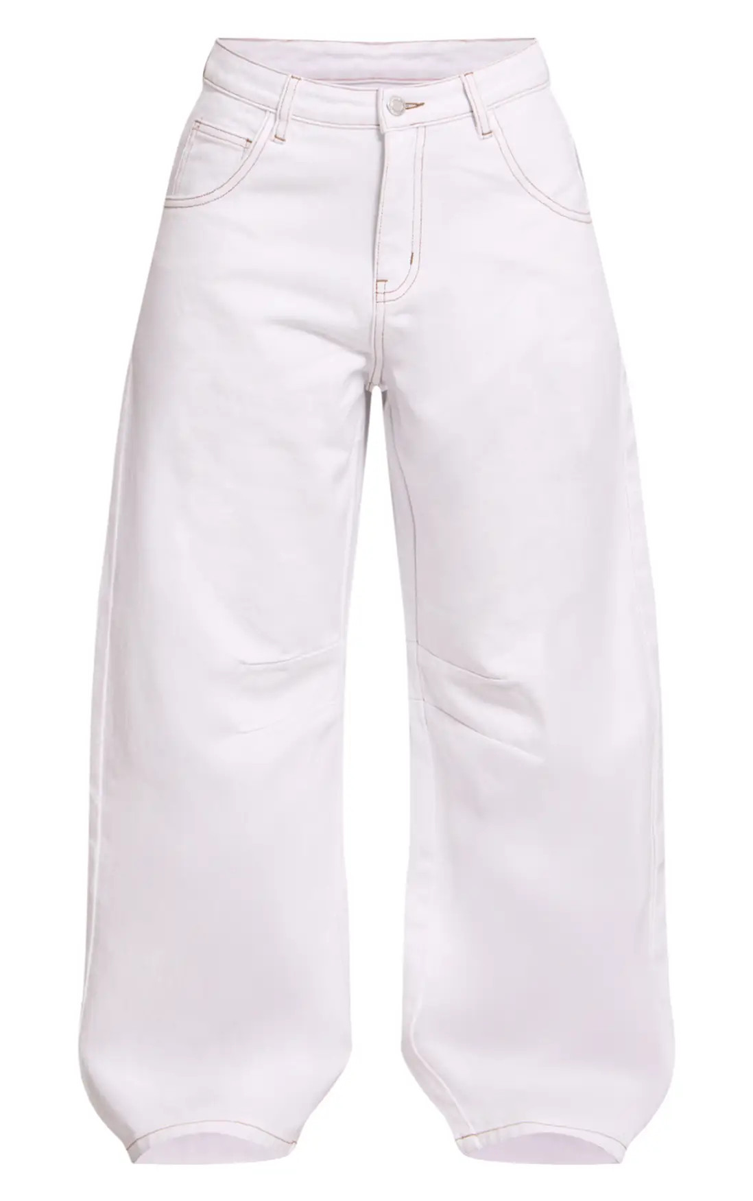 Jeans | Petite White Seam Detail Barrel Jean | PrettyLittleThing | PrettyLittleThing US