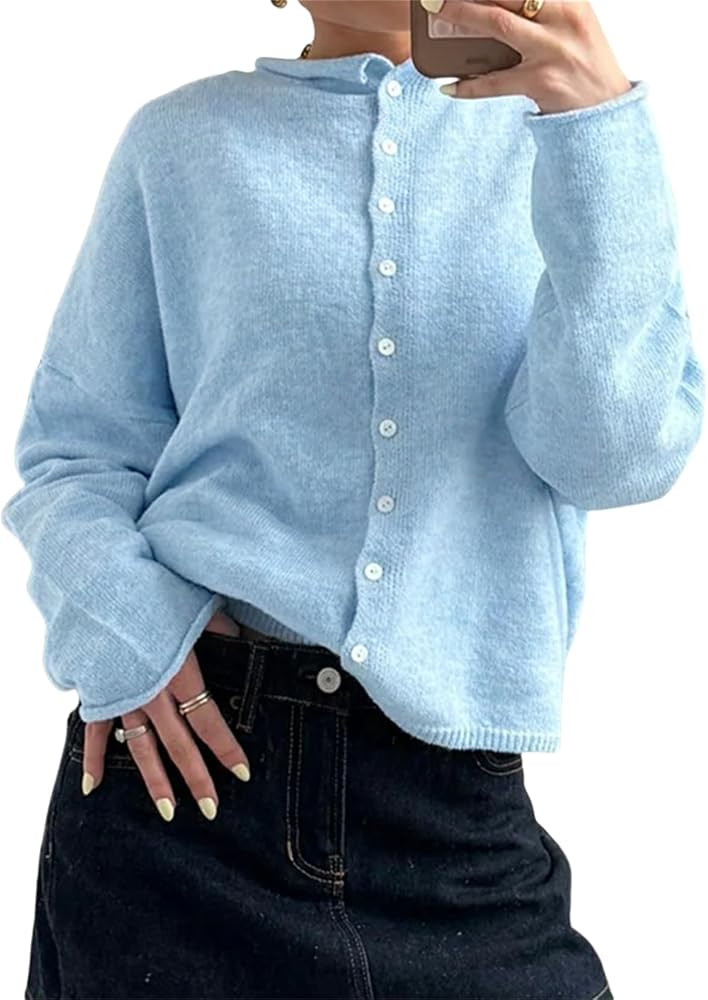 Women Knitted Cardigan Sweaters Long Sleeve Button Down Loose Knitwear Tops Y2k Vintage Jumper Kn... | Amazon (US)