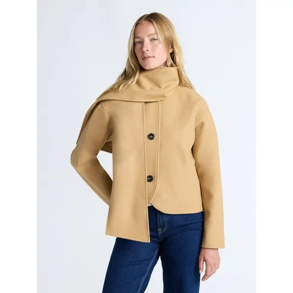 Free Assembly Women's Faux Wool Jacket with Scarf, Sizes XS-XXL | Walmart (US)