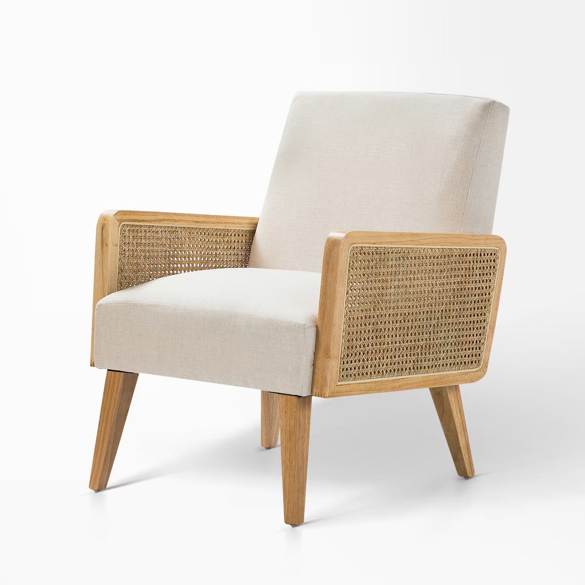 Chloé Cane Arm Chair with Wood Base Living Room Upholstered Accent Chair with Rattan Armrest | K... | Target