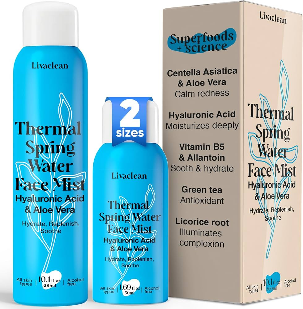 300ml + 50ml Thermal Spring Water Face Spray Mist Hydrating w/ Hyaluronic Acid & Aloe Vera - Hydr... | Amazon (US)