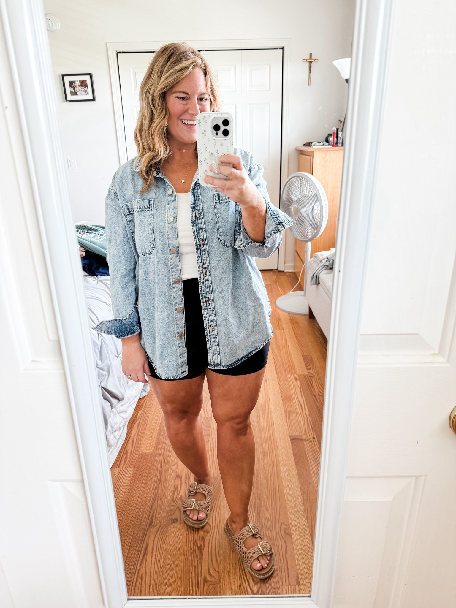 My biker shorts are an XL and have no front seam 🙌 tank and denim shirt are both a large! 

#LTKSeasonal #LTKMidsize #LTKFindsUnder50