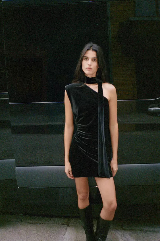 SHORT VELVET FOULARD DRESS | Zara UK