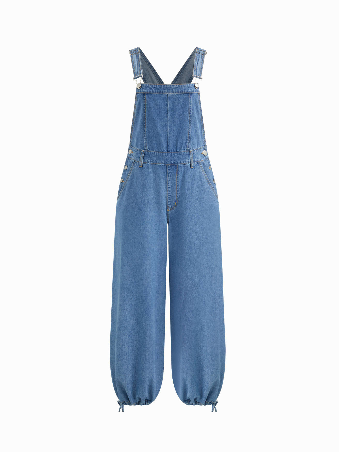Denim Denim Drawstring Buckle Up Jogger Wide Leg Jumpsuit For School Daily Casual | Cider