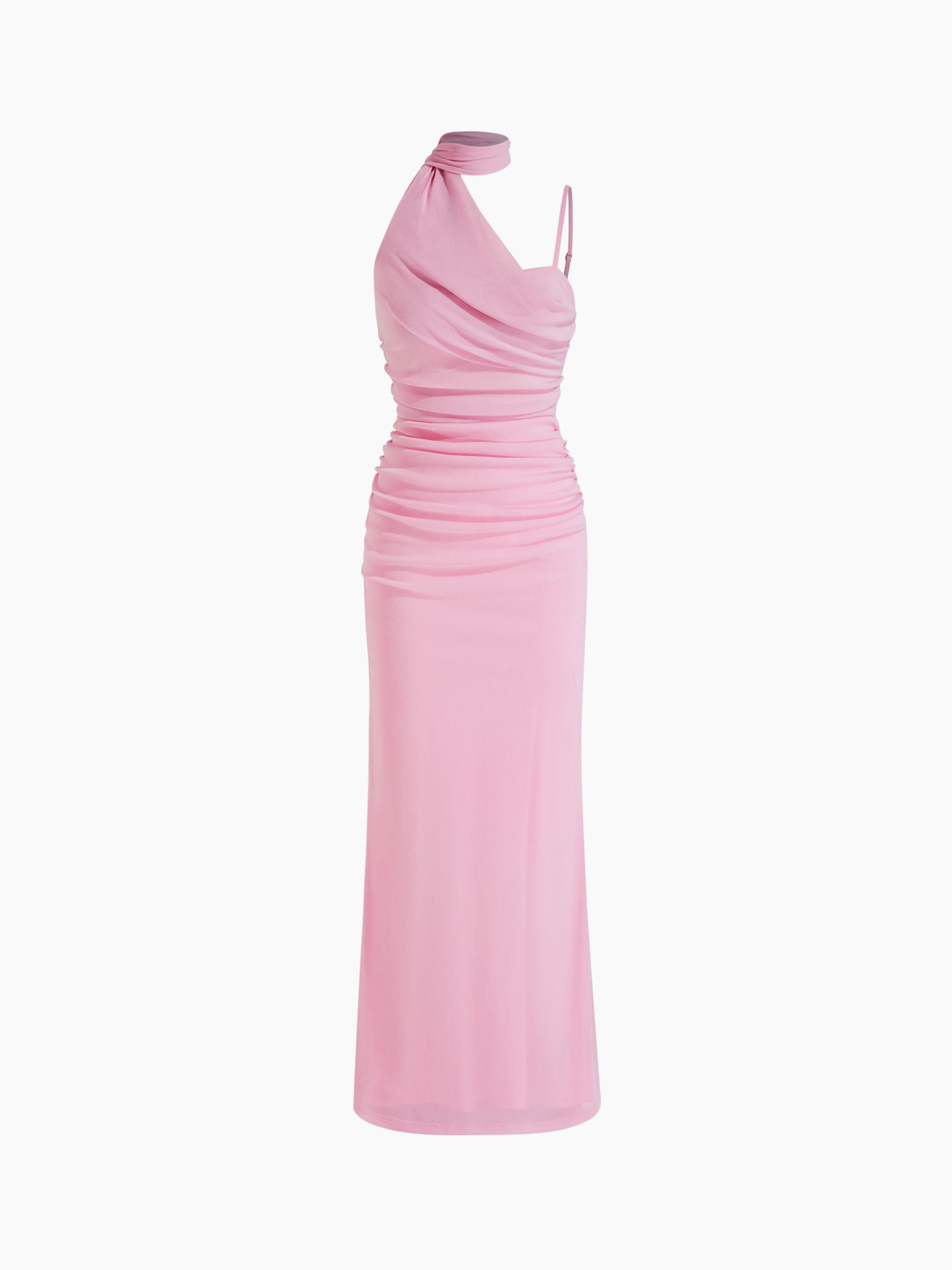 Mesh Halter Neckline Ruched Maxi Dress With Scarf | Cider
