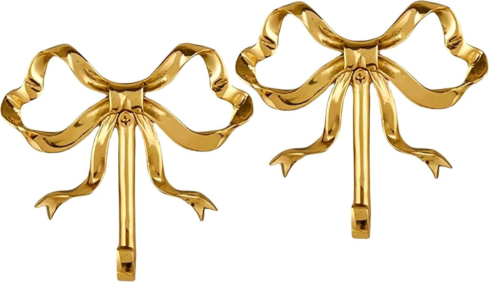 2Pcs 3.75 x 3.94 inches Gold Bow Hooks for Wall, Brass Bow Hooks Door Hanger, Decorative Towel Ho... | Amazon (US)