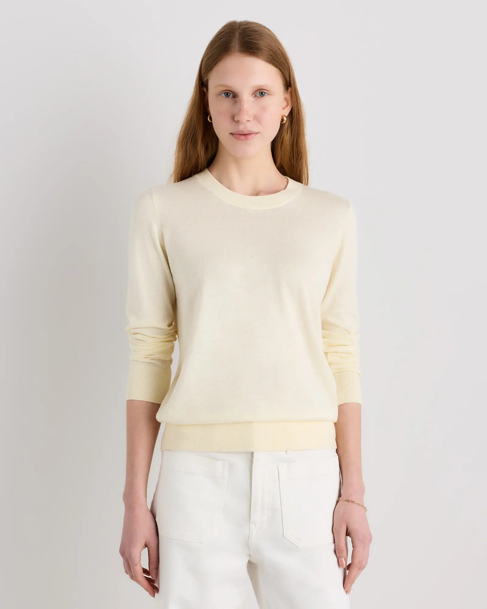 Lightweight Cotton Cashmere Crew Sweater  in Pale Custard Yellow | Quince
