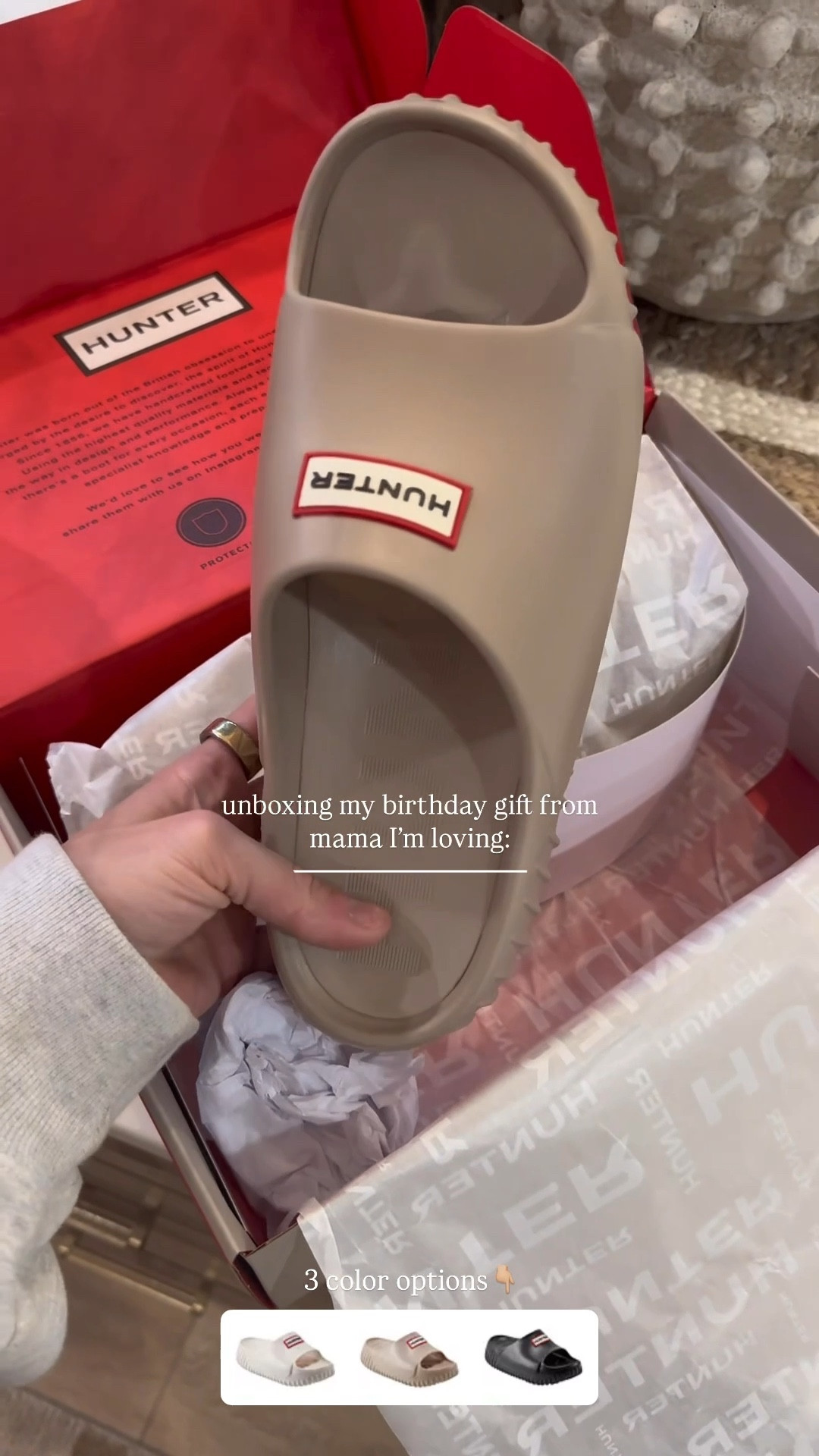 Recent find & love — birthday gift from my mama🤎 I saw these in NYC & thought they were super cute! I see mixed reviews online but I personally love them! I have a wider foot, went tts & I broke these in quick! 

Also comes in black & cream! 😌

Hunter sandals / slides / comfy shoes / spring / ootd / Holley Gabrielle 

#LTKSeasonal #LTKShoeCrush #LTKFindsUnder100