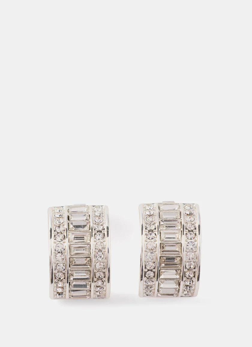 Silver Tone Crystal Baguette Earrings | Mint Velvet