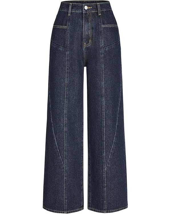 CIDER Mid Waist Pocket Wide Leg Jeans | Amazon (US)