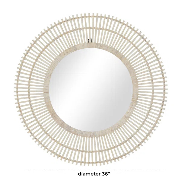 Round Bamboo Wood Handmade Wrapped Starburst Room Wall Mirror | Wayfair North America