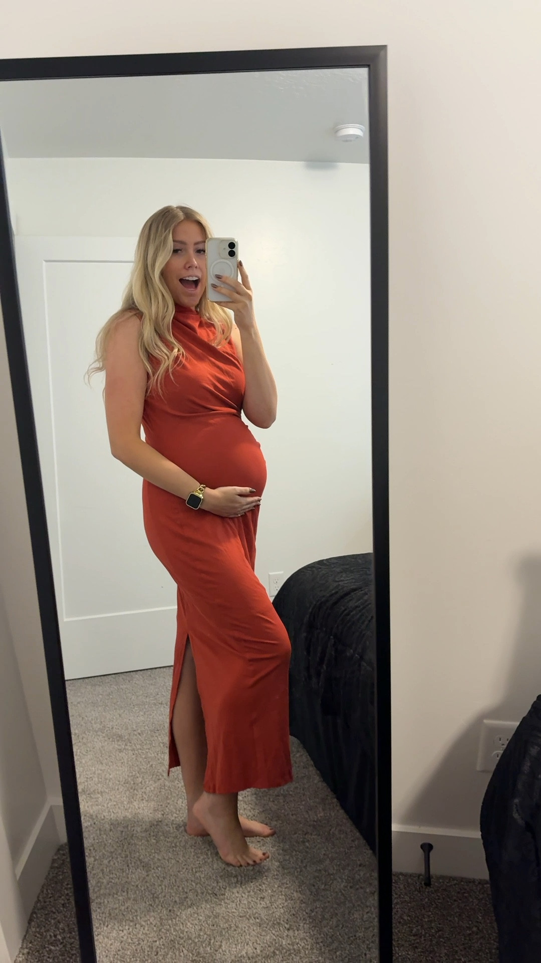 shocked by how comfortable this dress is I now want it in every color!!!  I sized up one to an L just to make sure it was long enough even with the bump, but it actually got stretch to it so I probably could’ve done my usual M!

| bump friendly | pregnant | fall dress | thanksgiving outfit 

#LTKHoliday #LTKBump