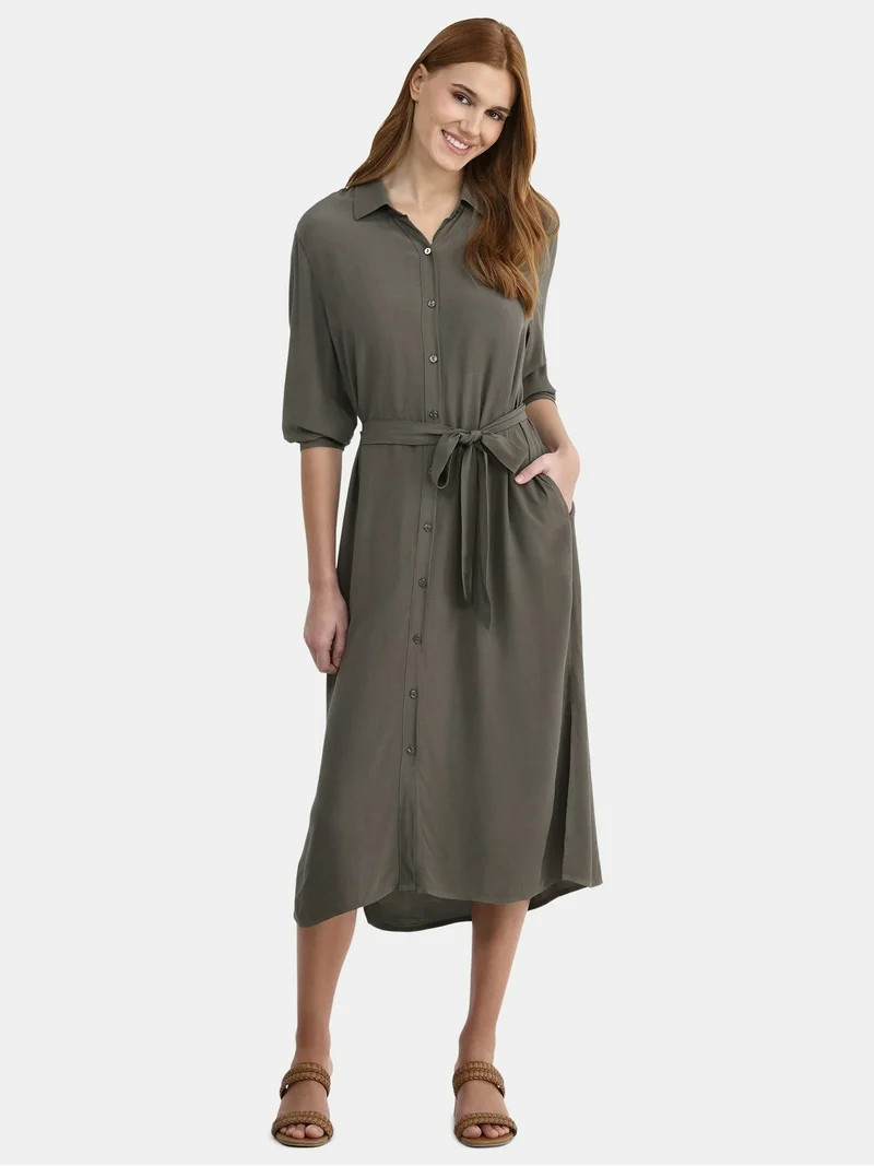 Time and Tru Women’s and Women's Plus Shirt Dress with Long Sleeves, Sizes XS-4X | Walmart (US)