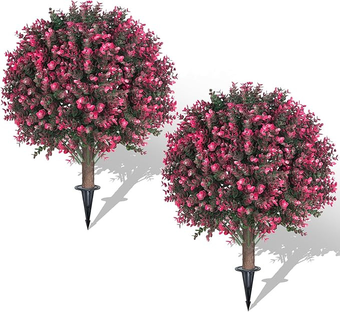 AOKIIE Set of 2 Artificial Rose Boxwood Topiary Ball Bush for Outdoor with Ground Spike 22", UV R... | Amazon (US)