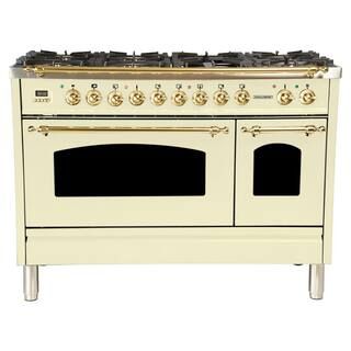 Hallman 48 in. 5.0 cu. ft. Double Oven Dual Fuel Italian Range True Convection, 7 Burners, Griddl... | The Home Depot