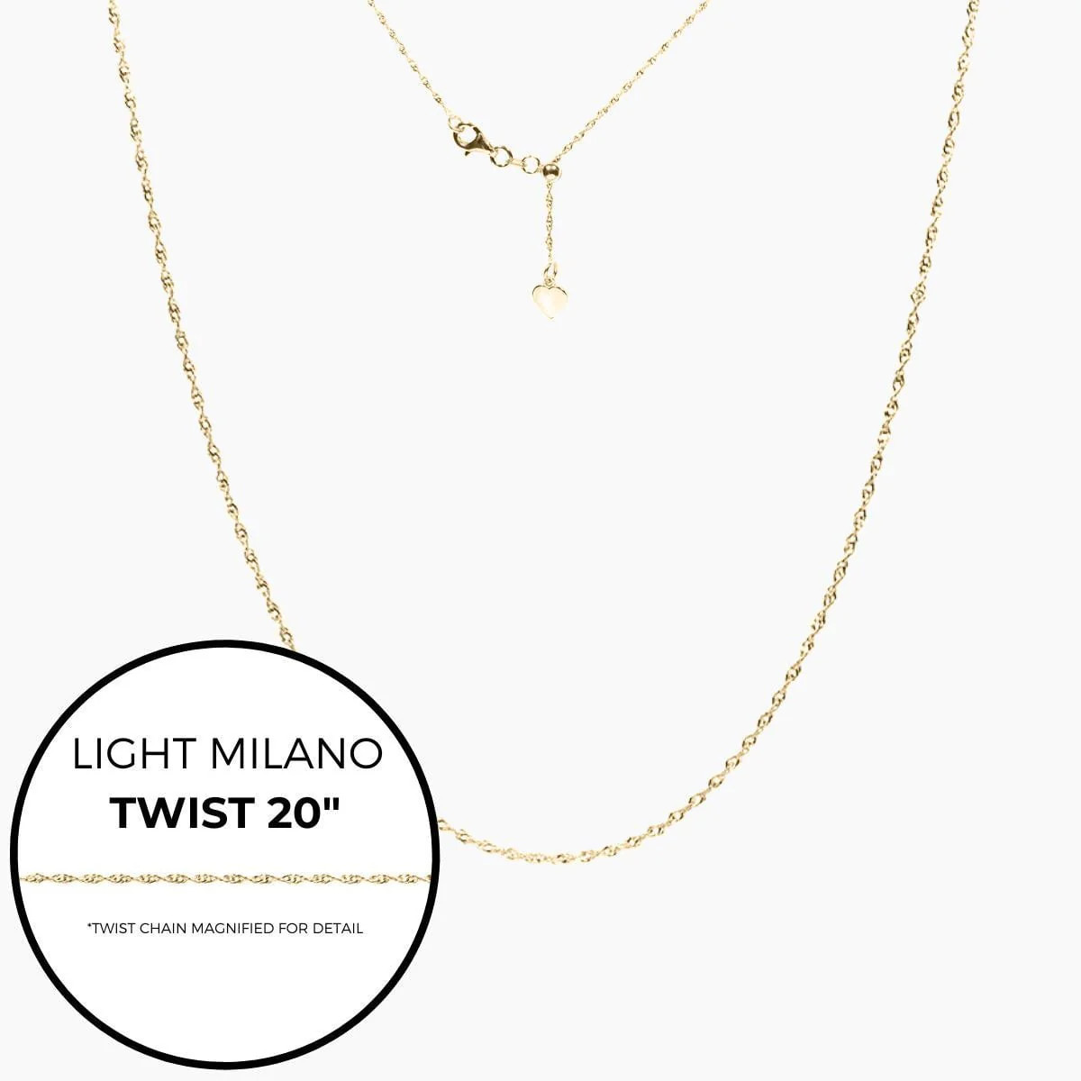 20" Italian Light Milano Twist Adjustable Chain (Gold) | Roma Designer Jewelry