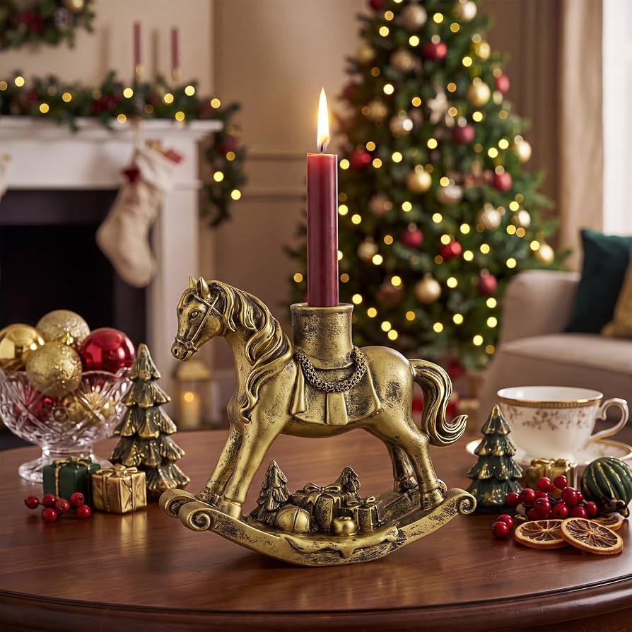 Meanplan Christmas Rocking Horse Candle Holders, 7.2 Inch, Gold | Amazon (US)