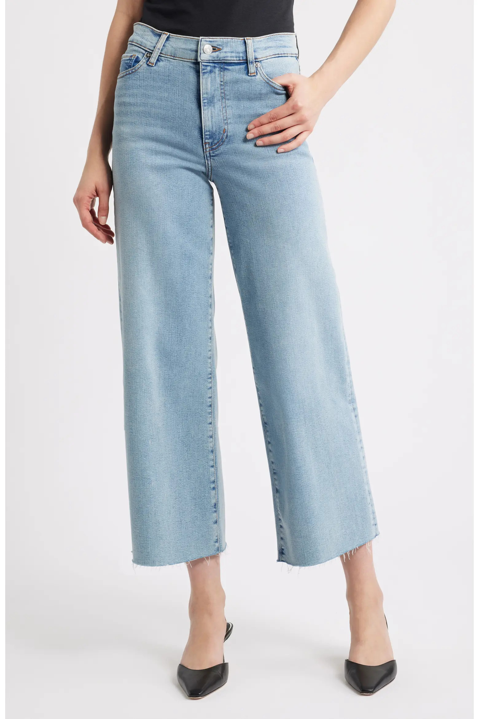 Le Slim Palazzo Raw Hem High Waist Crop Wide Leg Jeans (Women) | Nordstrom | Nordstrom