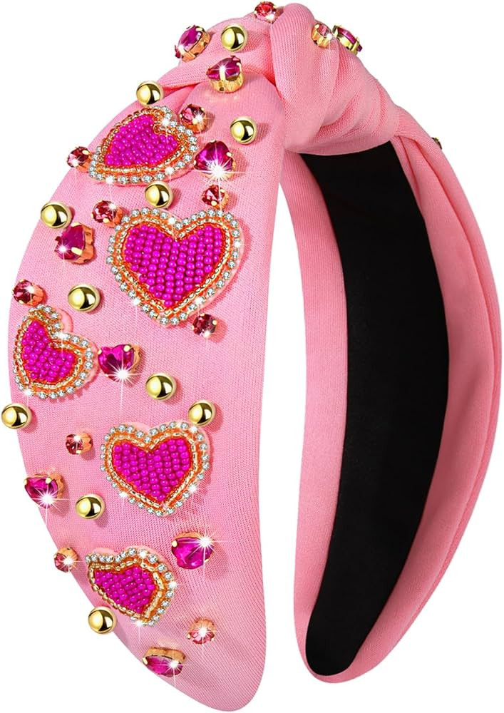 NVENF Hairband, Valentine's Day Headband for Women, Red Pink Wide Top Knot Headband, Jeweled Crys... | Amazon (US)