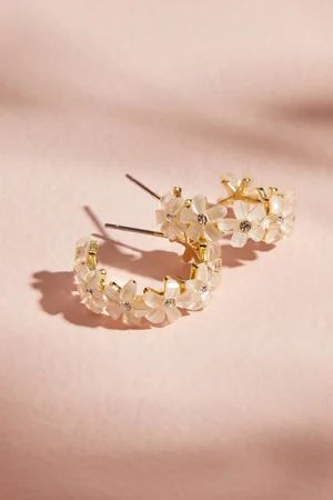 Sparkly Flower Hoop Earrings in Gold & Ivory | Altar'd State | Altar'd State