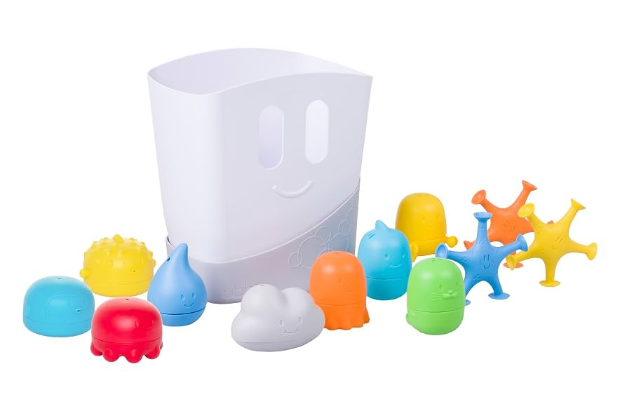 Ubbi Baby Bath Time Essential Gift Set, Stand Up Draining Bath Toy Bin, Dishwasher Safe, White | Amazon (US)