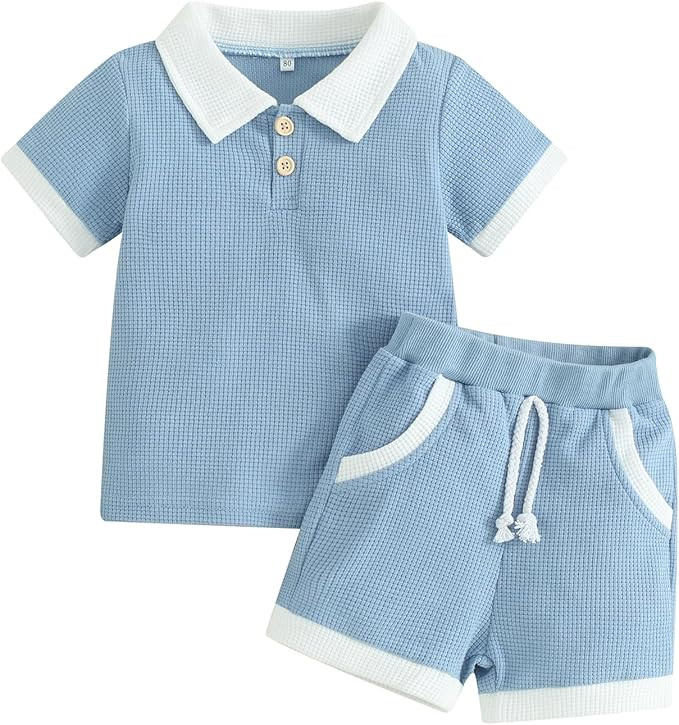 Kuriozud Newborn Baby Boy Summer Clothes Button Short Sleeve Romper Bodysuit Shorts Set Toddler S... | Amazon (US)